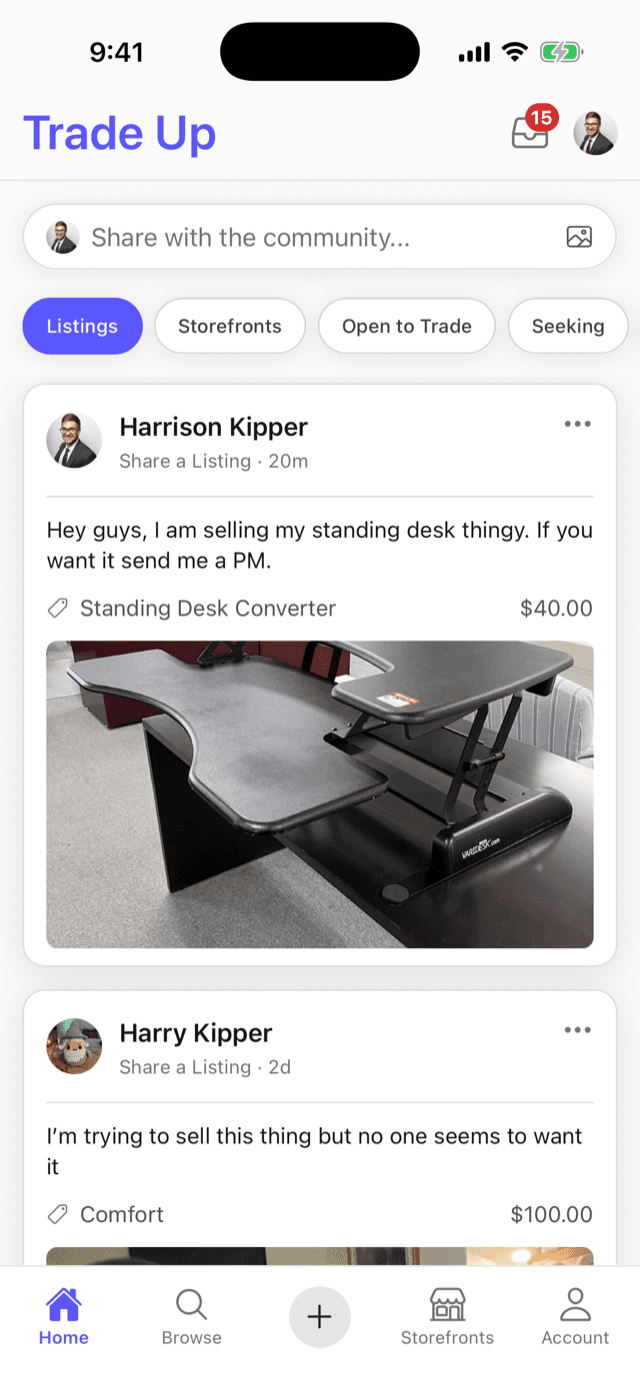 Trade Up home feed of listings